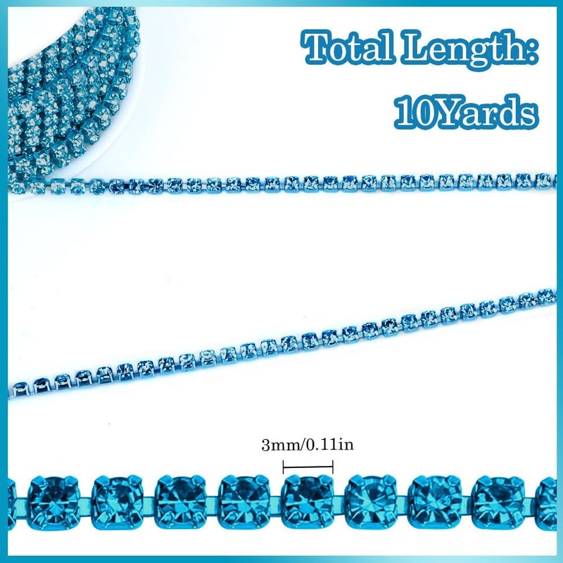 Liwidon Rhinestone Chain 10 Yards Rhinestone Trim Peacock Blue Bling Diamond Rhinestones Strips 3mm Glitter Bling Crystal Rhinestones Close Chains Claw Cup Chains Trim for Sewing DIY Crafting Jewelry Clothes - Image 4